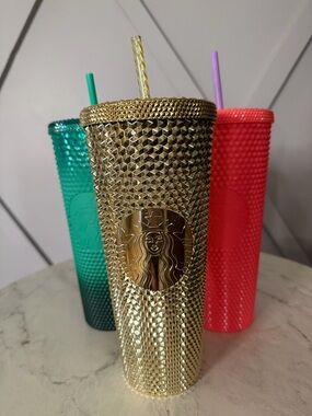 Starbucks Gold Studded Tumbler with Straw - Gold